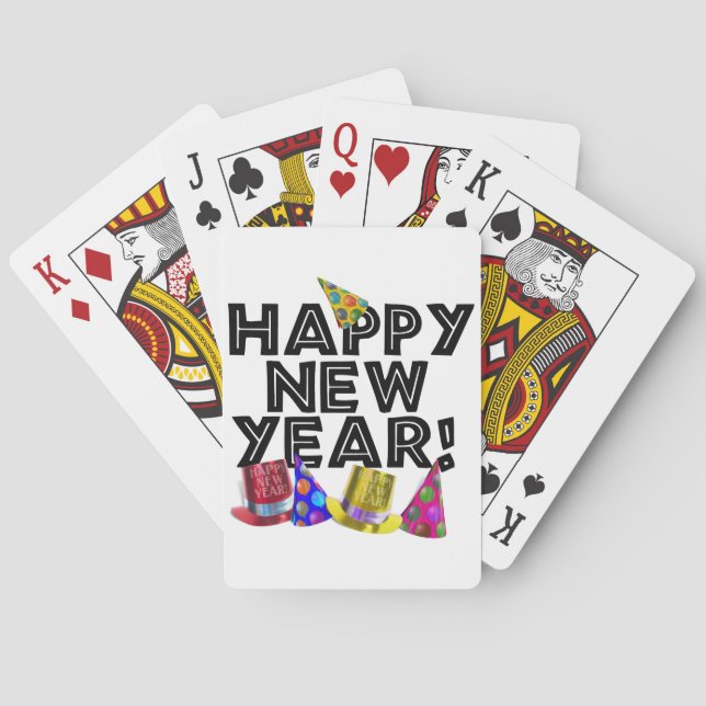 Happy New Year - Black Text with Party Hats Spielkarten (Rückseite)