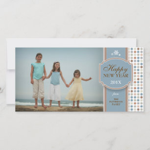 Happy New Year Blue Brown White Fun Foto Card Feiertagskarte