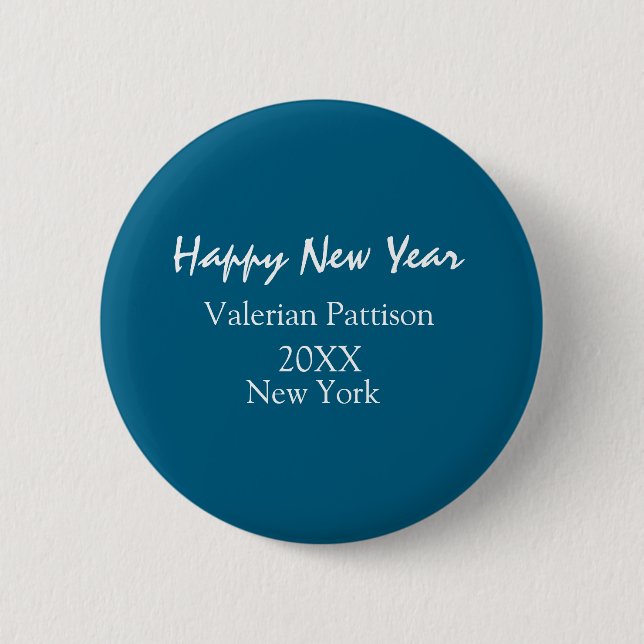Happy new year blue name place year boho simple  button (Vorderseite)