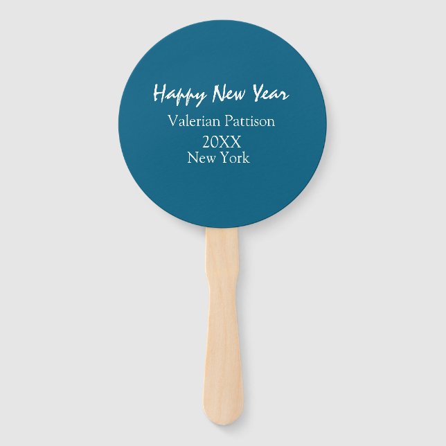 Happy new year blue name place year boho simple  fächer (Vorderseite)
