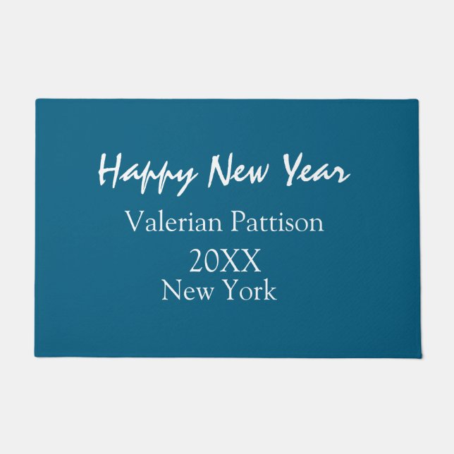 Happy new year blue name place year boho simple  fußmatte (Vorderseite)