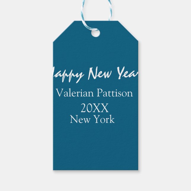 Happy new year blue name place year boho simple  geschenkanhänger (Vorderseite)