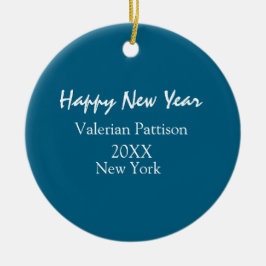 Happy new year blue name place year boho simple keramik ornament