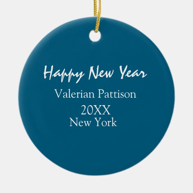 Happy new year blue name place year boho simple  keramik ornament (Vorne)