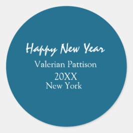 Happy new year blue name place year boho simple runder aufkleber