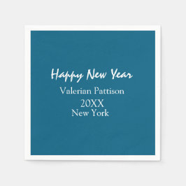 Happy new year blue name place year boho simple serviette