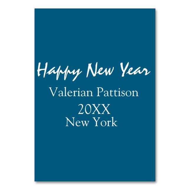 Happy new year blue name place year boho simple  tischnummer (Vorderseite)