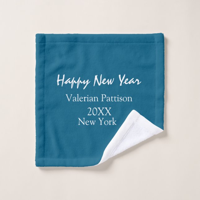 Happy new year blue name place year boho simple  waschlappen (Waschlappen)