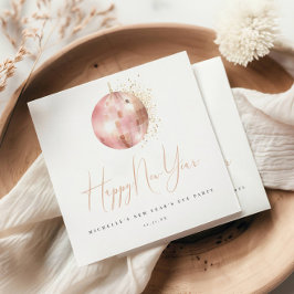 Happy New Year Blush Pink Rose Gold Disco Ball  Serviette