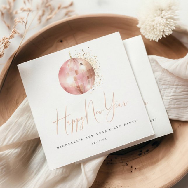 Happy New Year Blush Pink Rose Gold Disco Ball  Serviette (Von Creator hochgeladen)