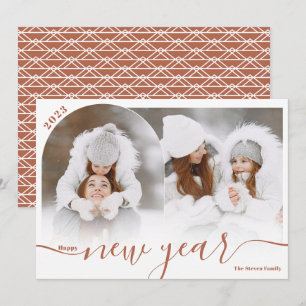 Happy New Year boho 2-Foto-Bogenüberlagerungskolle Feiertagskarte