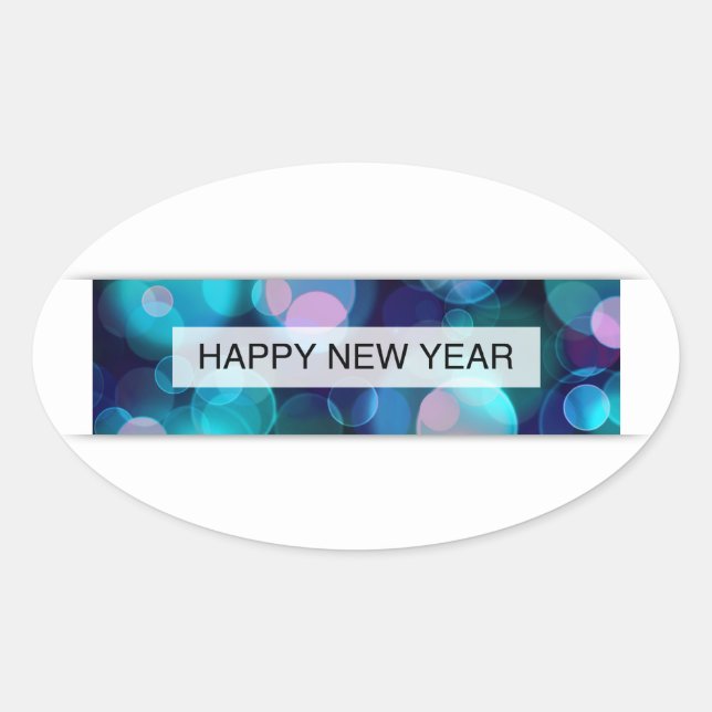 Happy new year (bokeh) ovaler aufkleber (Vorderseite)