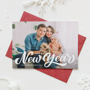 Happy New Year Bold Script Foto Overlay Feiertagskarte