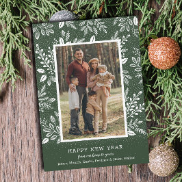 Happy New Year Botanicals on Green Foto Feiertagskarte