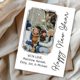 Happy New Year Bow Minimalistisch Black & White Fo Feiertagskarte