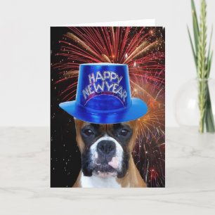 Happy New Year Boxer Hund Grußkarte Feiertagskarte