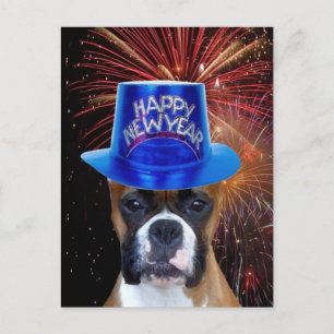 Happy New Year Boxer Hund Postkarte