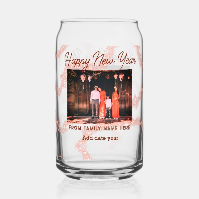 Happy new year brawn fügen Foto Familienname Glitz Dosenglas (Vorderseite)
