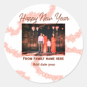 Happy new year brawn fügen Foto Familienname Glitz Runder Aufkleber