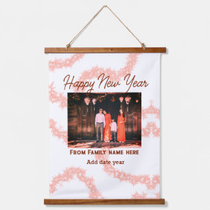 Happy new year brawn fügen Foto Familienname Glitz Wandteppich Mit Holzrahmen