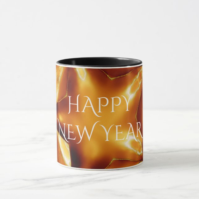 Happy New Year Brown Gold Copper Elegante Star Tasse (Zentrum)