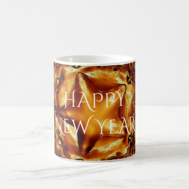 Happy New Year Brown Gold Copper Elegante Star Verwandlungstasse (Mittel)