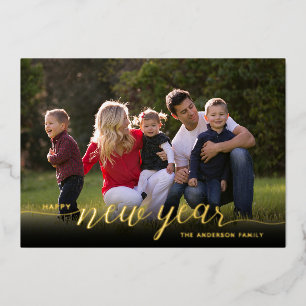Happy New Year Calligrafy 1 Foto Gold Folien Feiertagskarte