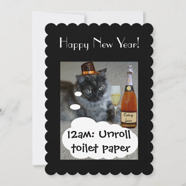 Happy New Year (cat) Einladung von RoseWrites (Vorderseite)