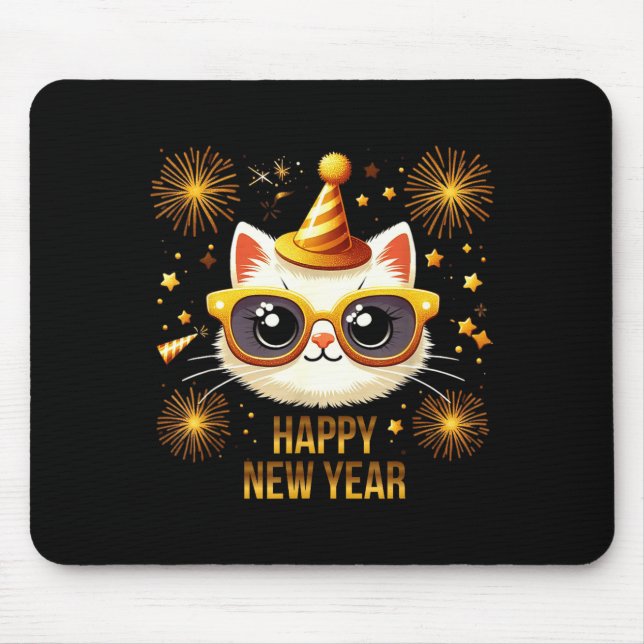Happy New Year Cat Fireworks New Years Eve Party  Mousepad (Vorne)