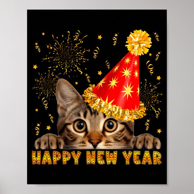 Happy New Year Cat Party Hat New Years Eve Party 2 Poster (Vorne)