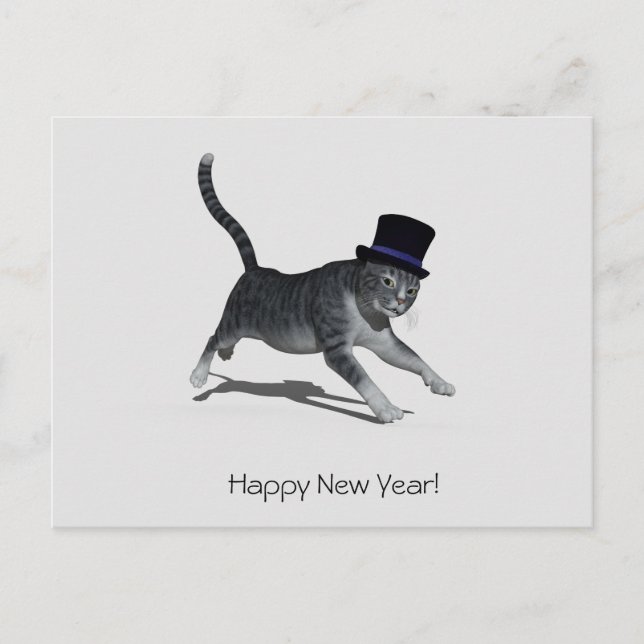 Happy New Year Cat Postcard Postkarte (Vorderseite)