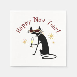 Happy New Year Cat with Champagne Serviette