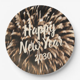 Happy New Year Celebration Firework Gold Foto Pappteller