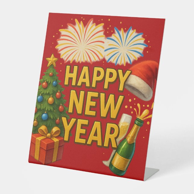Happy New Year Celebration Sticker  Sockelschild (Vorderseite)