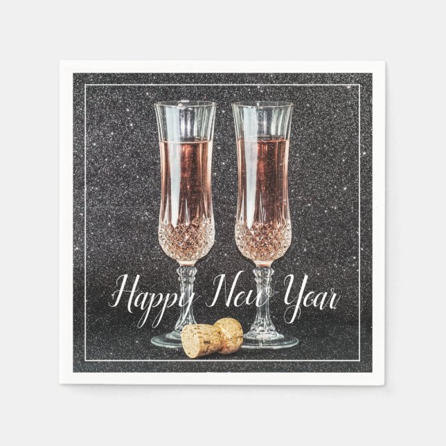 Happy New Year Champagne Brillen Paper Napkin Serviette (Vorderseite)