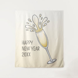 Happy New Year Champagne Glass Wandteppich