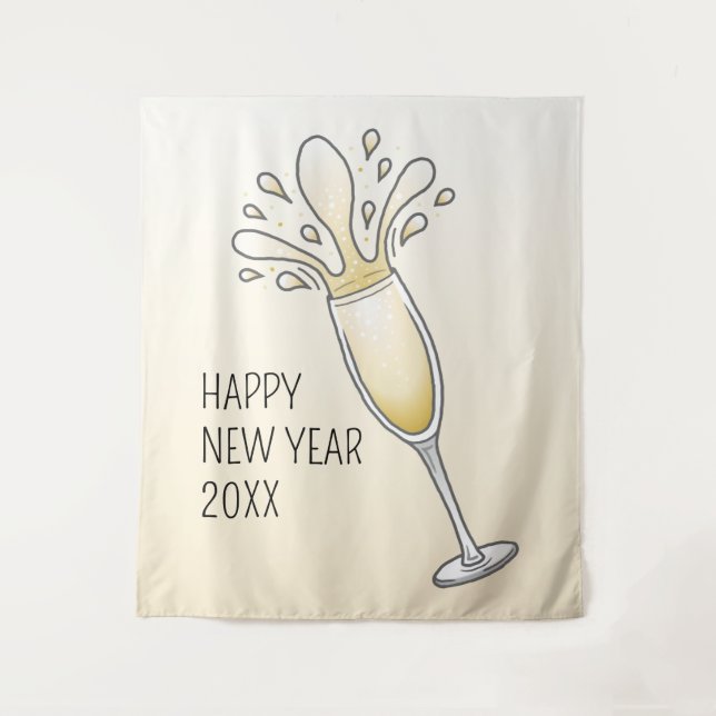 Happy New Year Champagne Glass Wandteppich (Vorderseite)
