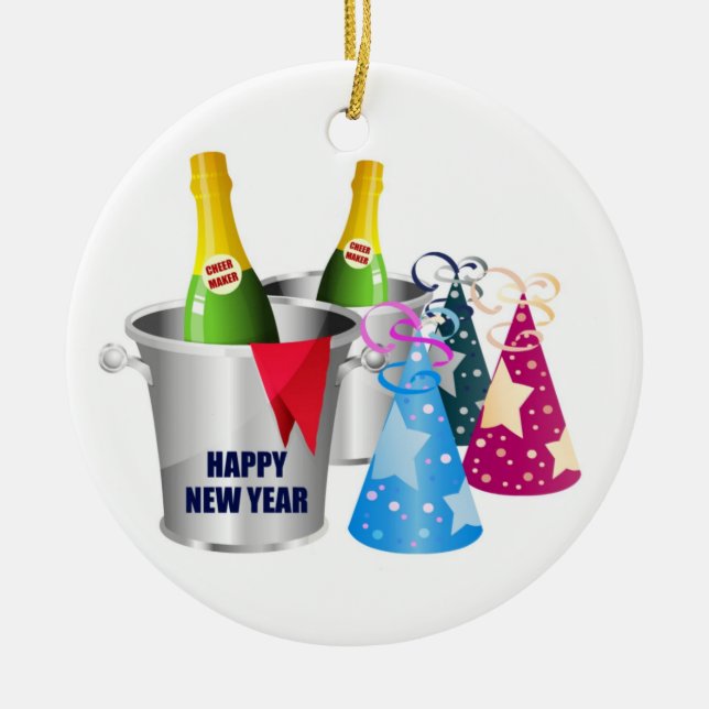 Happy New Year Champagne Keramik Ornament (Vorne)