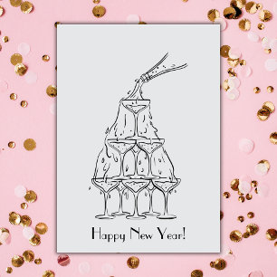 Happy New Year Champagner Tower Gruß Karte