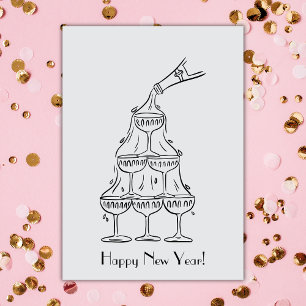 Happy New Year Champagner Tower Karte