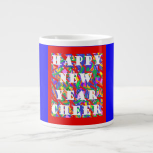 Happy New Year Cheer saisonale Design helle Farben Jumbo-Tasse
