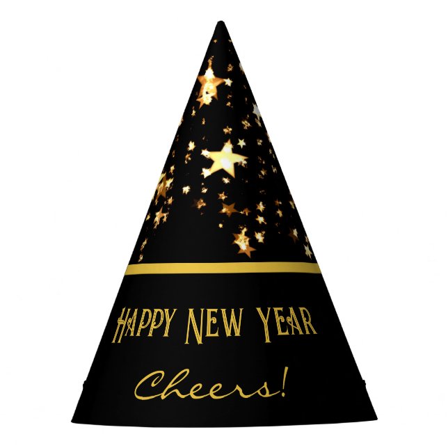 Happy New Year Cheers Black & Gold Party Hat Partyhütchen (Vorderseite)