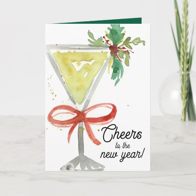 Happy New Year Cheers Martini Cocktail Glass Karte (Vorderseite)