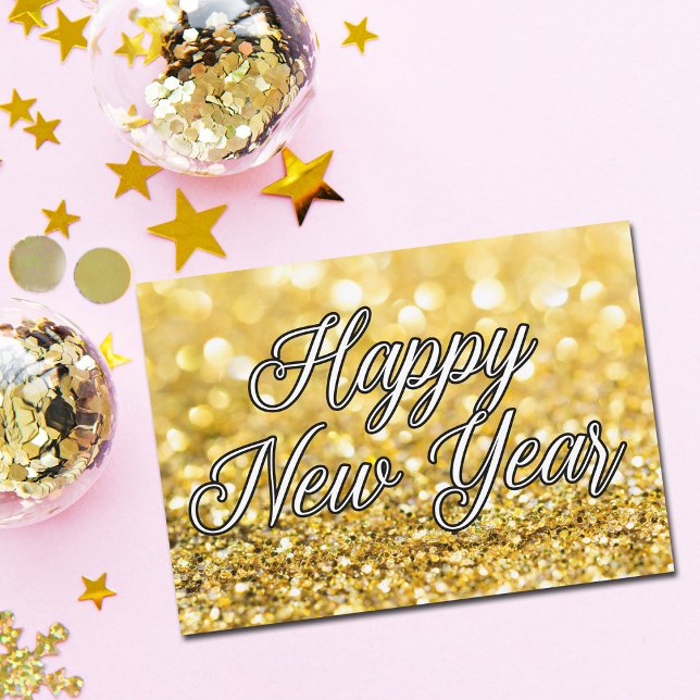 Happy New Year Chic Gold Glitzer Custom 2024 Card (Von Creator hochgeladen)
