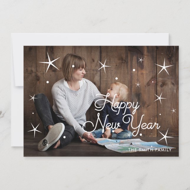 Happy New Year Classic Foto Feiertagskarte (Vorderseite)