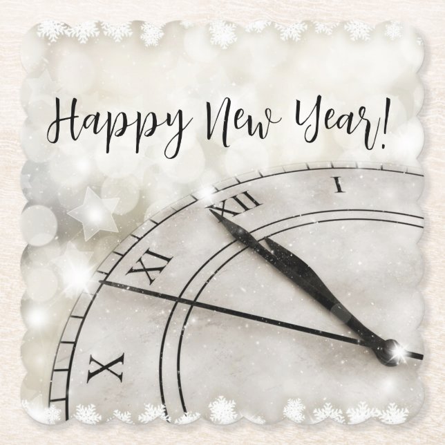 Happy New Year Clock at Midnight Untersetzer (Vorderseite)