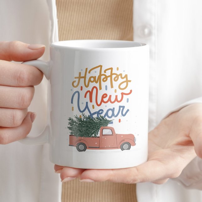 Happy New Year Coffee Tee Typografie Trendy Winter Kaffeetasse (Von Creator hochgeladen)