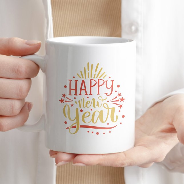 Happy New Year Coffee Tee Typografie Wintergeschen Kaffeetasse (Von Creator hochgeladen)