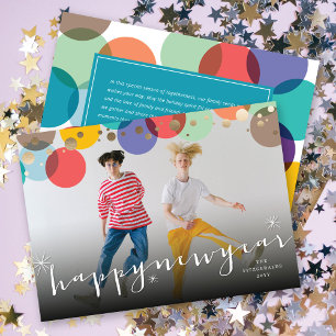 Happy New Year Colorful & Fun Confetti Dots Foto Feiertagskarte
