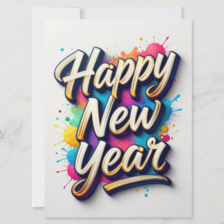 Happy New Year Colorful Hand-Lettered Typography Karte